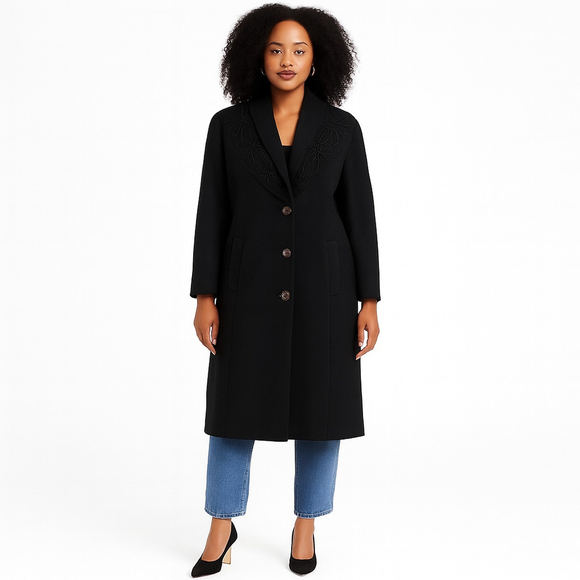 Vintage Fen-nelli Paris Jackets & Blazers - Vintage 80s Made in Canada Virgin Wool Coat Suede Appliqué Floral Cord Bead M/L